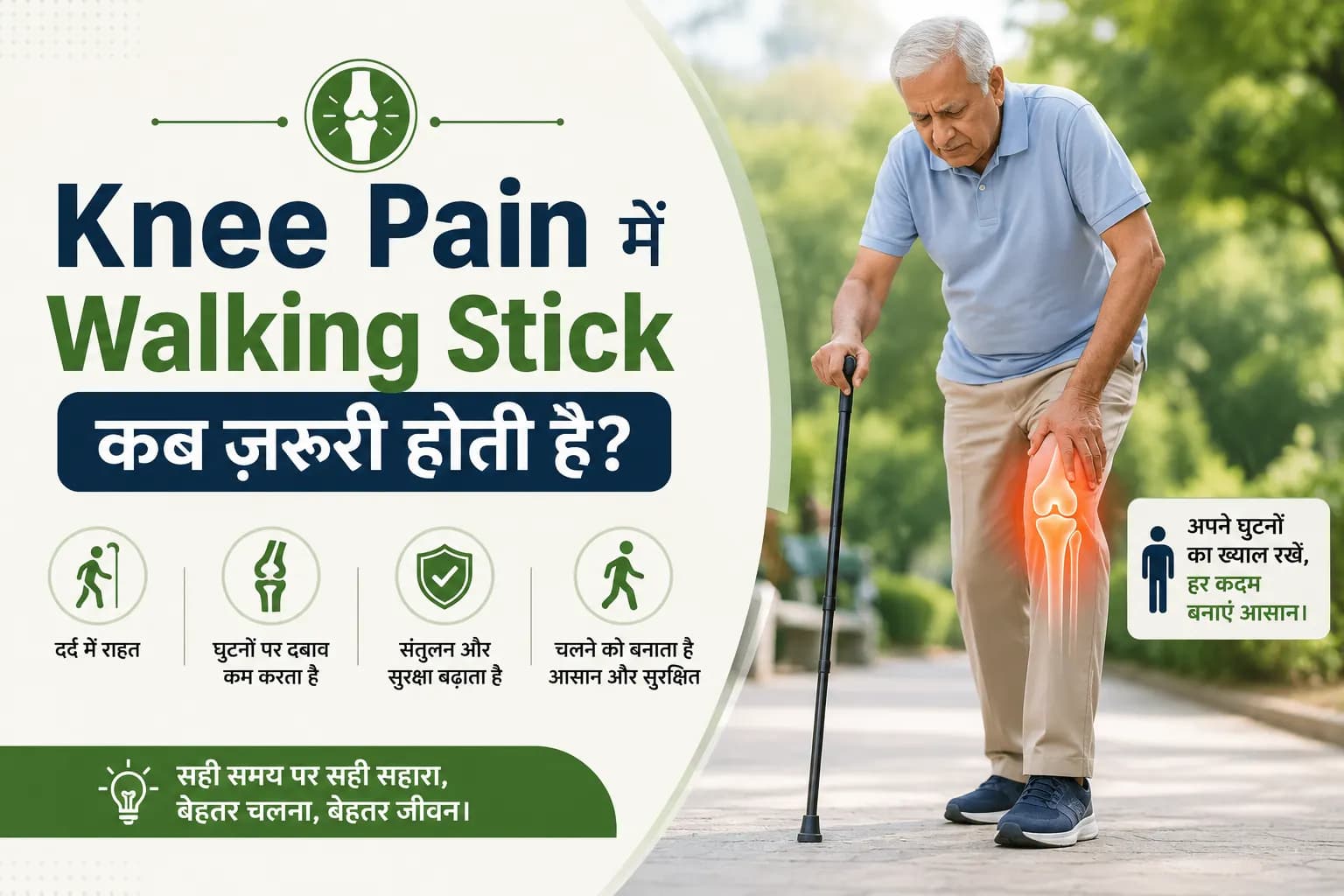 Knee Pain में Walking Stick कब ज़रूरी होती है? 